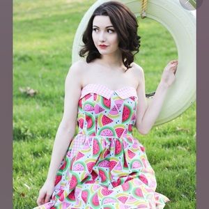 Retro Strapless Watermelon Print Dress